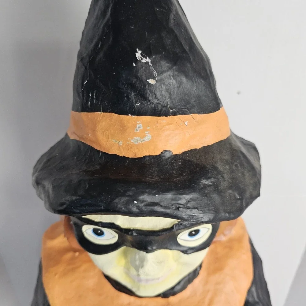 Vintage Halloween Paper Mache Scary Witch Trick Or Treater Greeter Y2K 90s 32